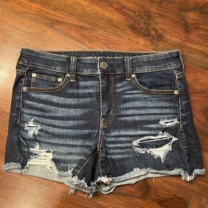 American Eagle Dark Distressed Jean Shorts Size 10